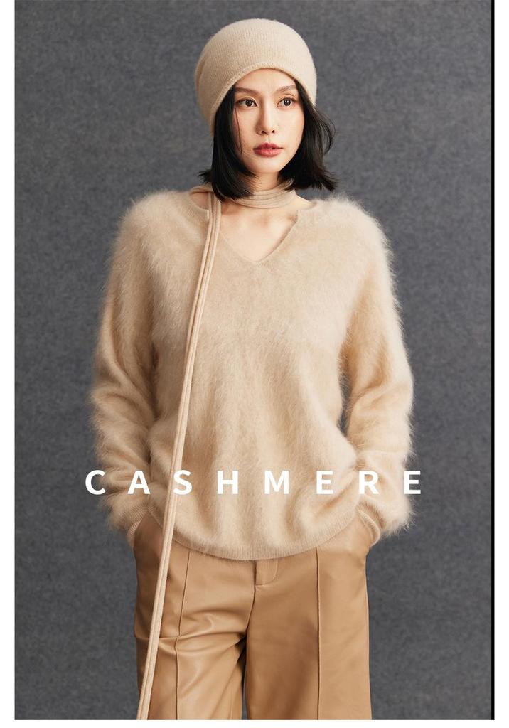 Women's Thickened Cashmere V-Neck Sweater - Autumn/Winter Knitwear