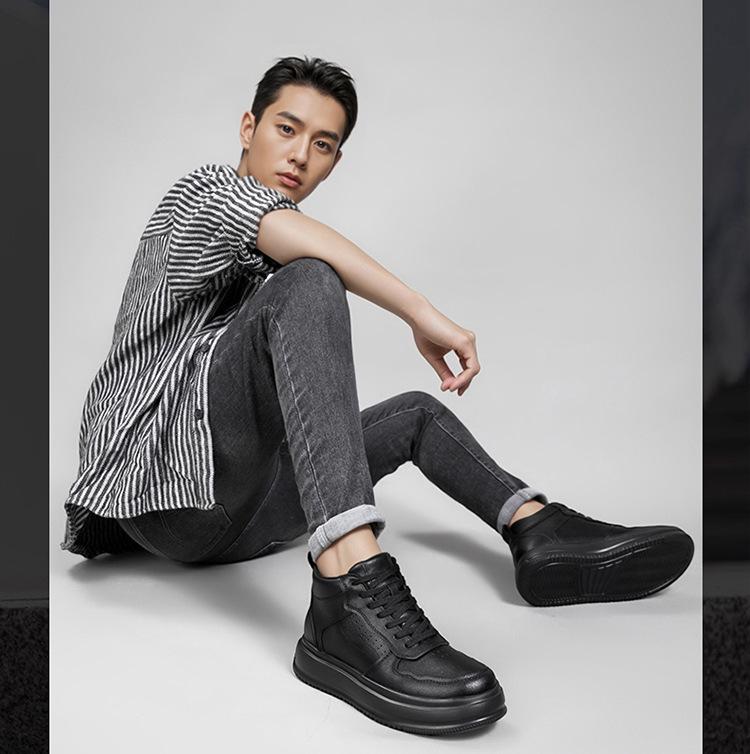 New British Style Mid-High Top Canvas Shoes: Lightweight, Breathable, Thick Sole, Hidden Heel, 10CM Casual Sports Shoes for Men