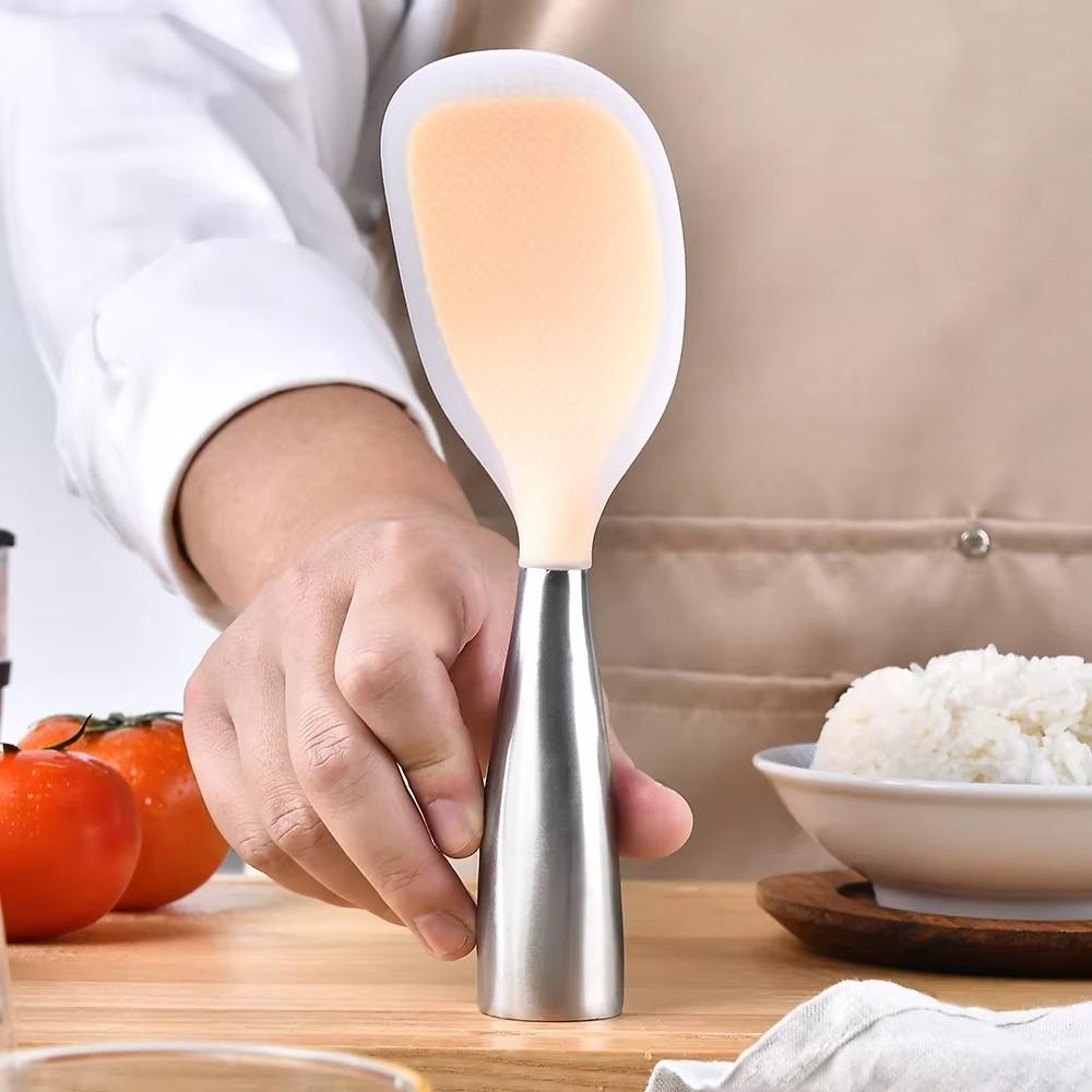 Stainless Steel Handle Silicone Rice Spoon Non-stick Rice Paddle Kitchen Tableware Rice Scoop  Home
