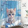Cute Kitten Shower Curtain Blue Eyes Cat In Bathtub Cartoon Art Kids Room Decor Waterproof Fabric Bath Curtain Set Home Style