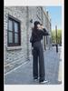 High-Waisted Black & Gray Wide-Leg Jeans - Adjustable Multi-Button Design, Loose Pear Shape, Floor Length for Women