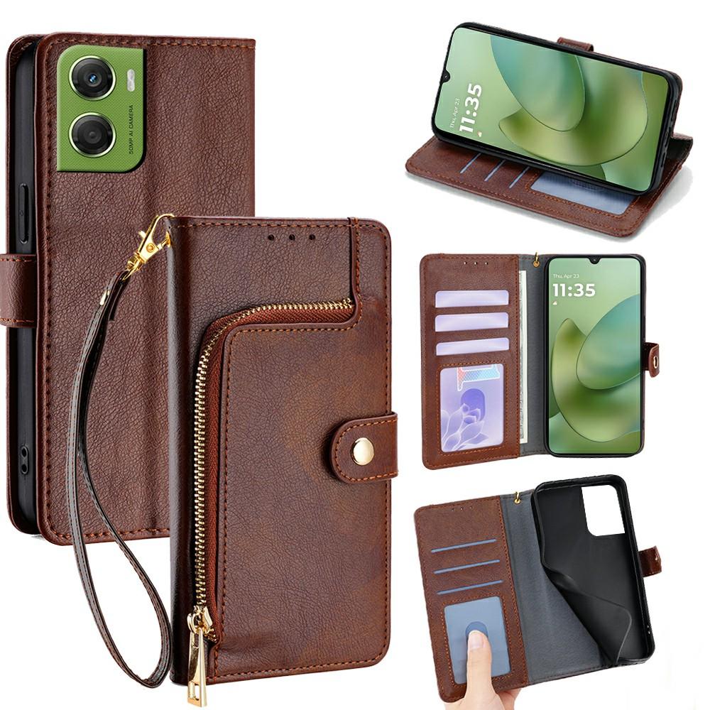 For Motorola Moto G06 4G Case Zipper Pocket PU Leather Wallet Flip Phone Cover