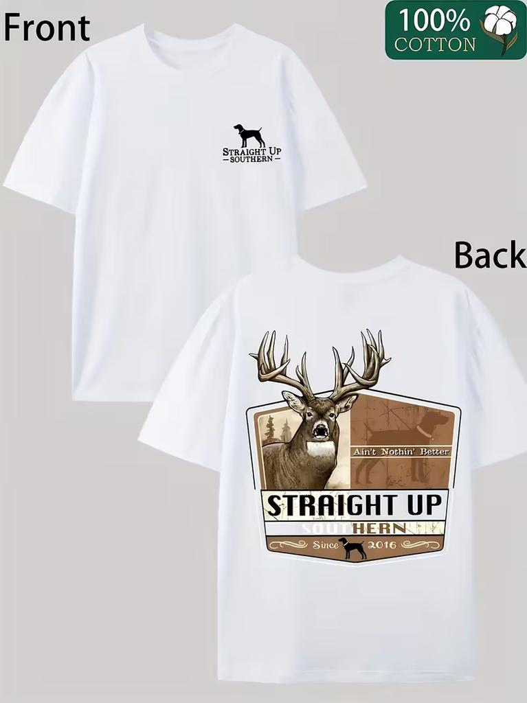 Straight Southern Deer Printed T-Shirt, 100%, Unisex, Suitable for All Seasons,