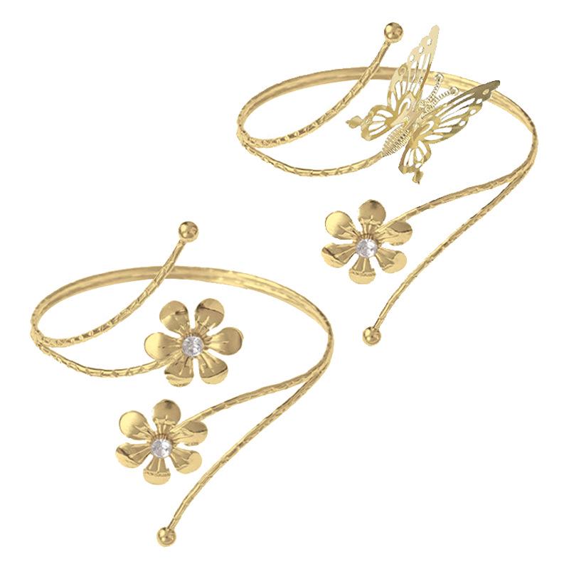 Schmetterling & Blume Metall Offener Armreif mit Eingesetzten Diamanten