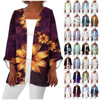 Damen-Strickjacke, lässig, modisch, Retro-Druck, leicht, mittellang