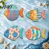 Coastal Wall Art Decor 4PCS Aspen Wood Fish Decor, Colorful Hanging Children Room Nautical Art, Beach Theme Decorative Plaques for Bathroom Living