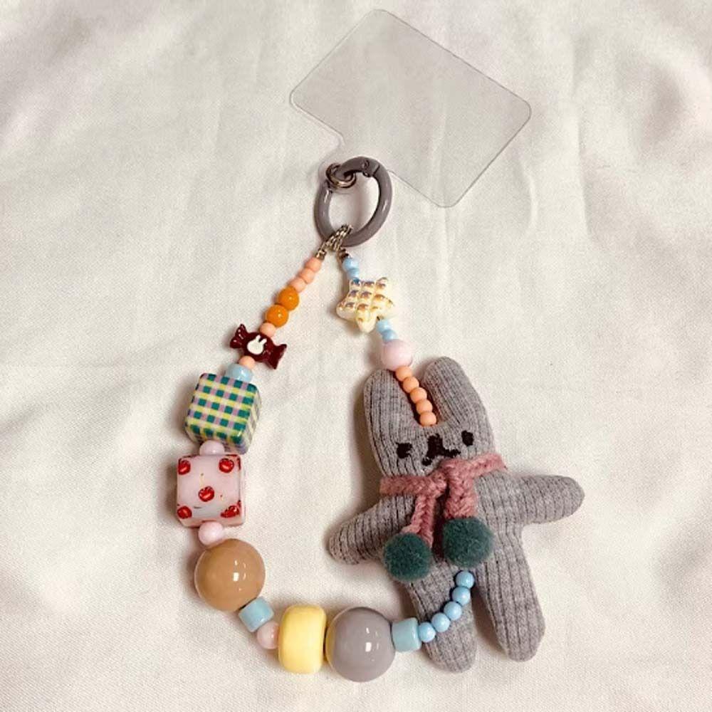 Short Bracelet Rabbit Phone Strap Bag Charm Beaded Phone Chain Mobile Phone Lanyard  Bag Keychains