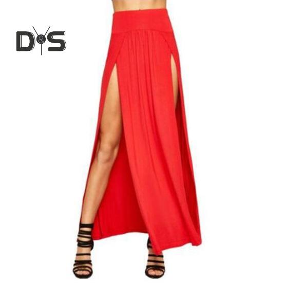

Юбка макси с высокой талией и боковыми разрезами, юбка длиной до пола, однотонная, для пляжа, путешествий, вечеринок, утягивающая юбка M красный