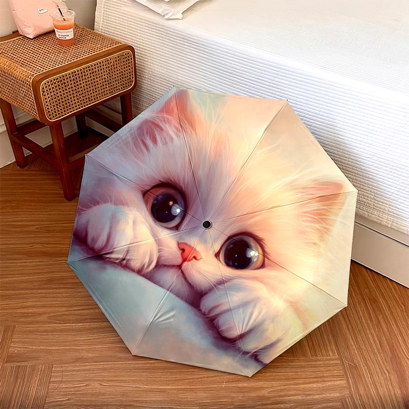 Persian Cat pattern, automatic folding umbrella, portable and foldable design, 8 ribs, a Christmas or birthday gift.