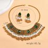 Woman Green Crystal Stone Jewelry Sets Simulated Pearl Beads Necklace Vintage Earrings