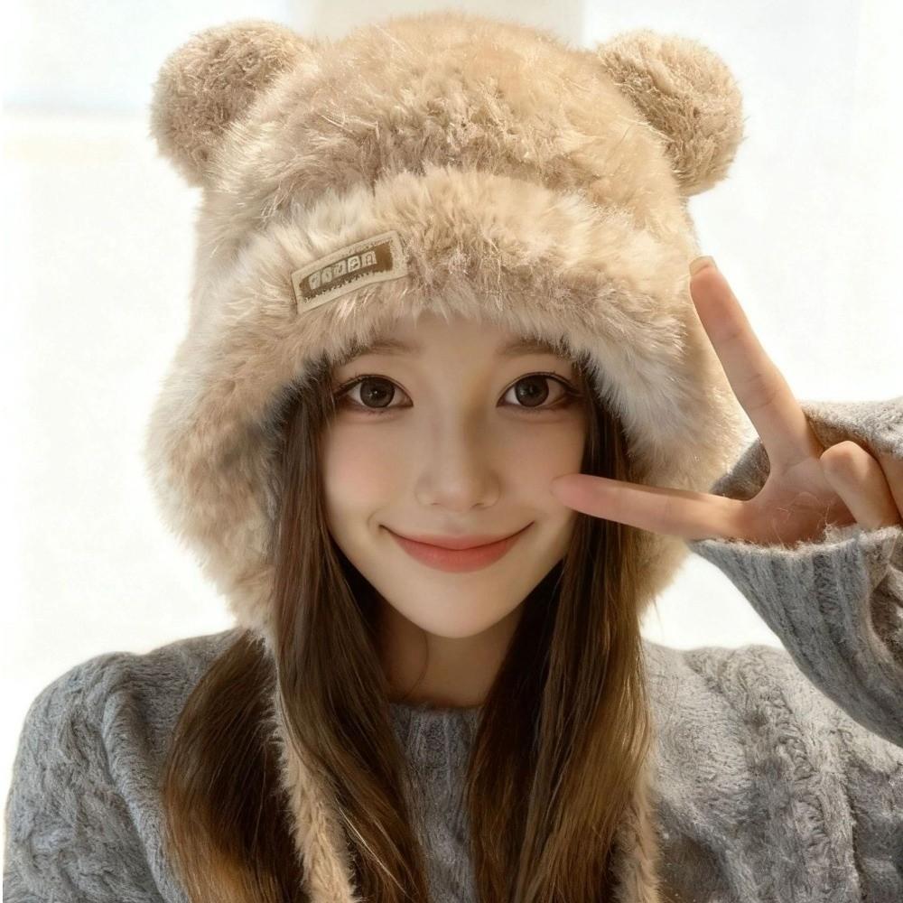 Windproof Ear Protection Hats Coldproof Plush Hat New Bear Ears Knitted Hat  for Autumn Winter