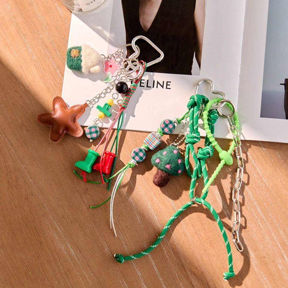 Woven Bracelet Hanging Rope Macaroon Braided Keychain Mushroom Key Lanyard  Phone Accessories