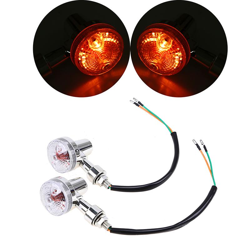 2pcs 12V Universal Chrome Mini Turn Signal Indicator Lights for Honda Kawasaki Cruiser Custom Motorcycle Retro Bullet Amber Blinker Lamp
