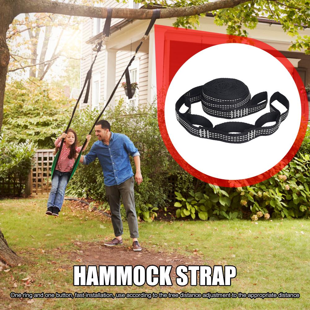 2 Stück Hängemattengurte, speziell verstärkte Polyestergurte, 5 Ringe, hochbelastbar, mit Widerhaken, schwarz, Outdoor-Camping-Hängemattengurte