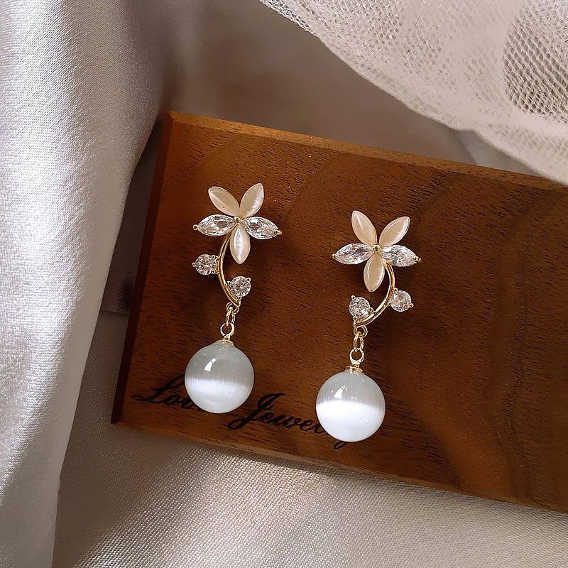 Gold Flower Zircon Ear Studs Women's Accessible Luxury Fancy Elegant Generous Earrings 925 Sterling Silver Needle Delicate Earrings Summer