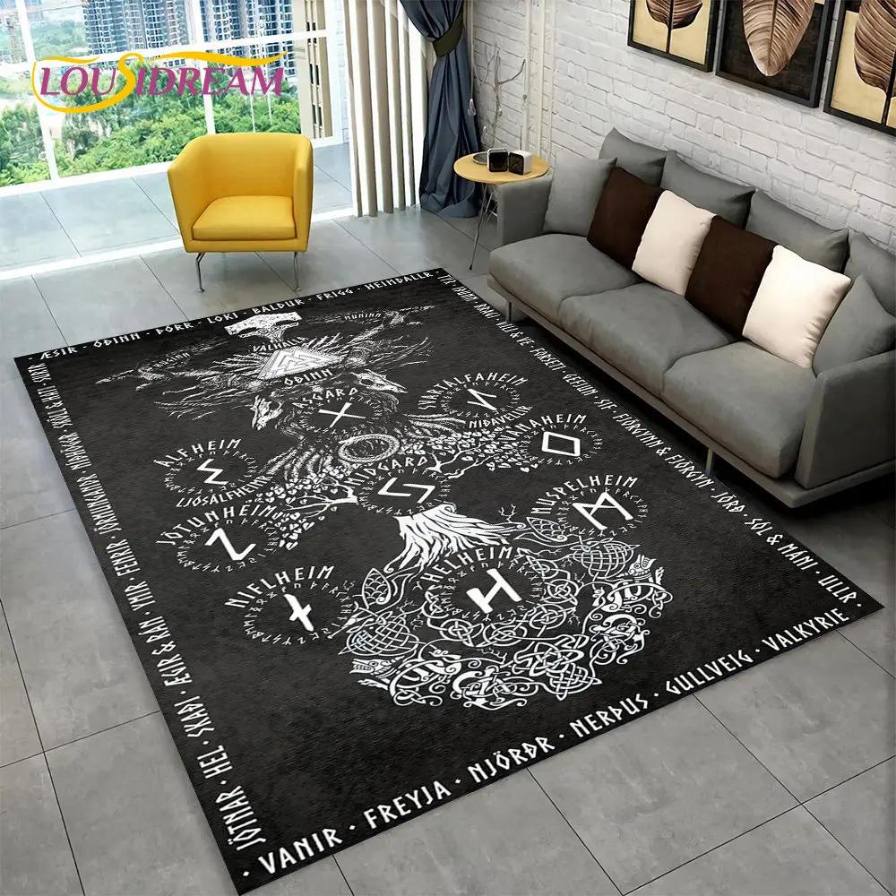 Viking Norse Mythology God Loki Rune Area Rug,Carpet Rug for Living Room Bedroom Sofa Doormat Kitchen Decor,Non-slip Floor Mat