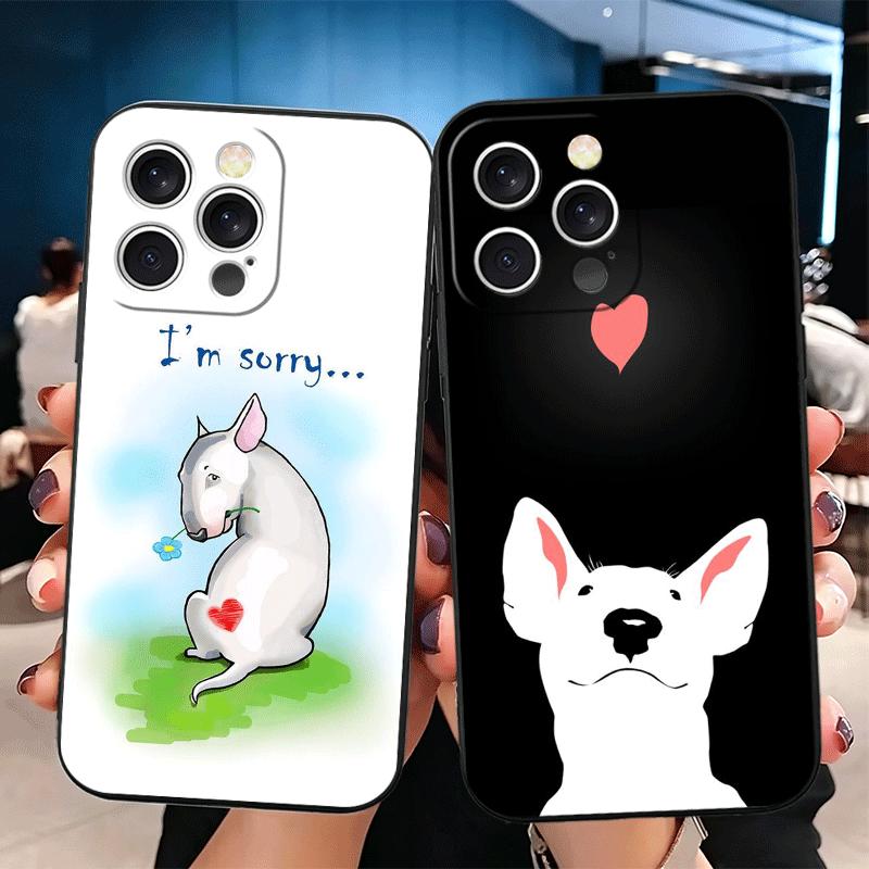 Bull Terrier Dog Cute Puppies Soft Phone Case for iPhone 16 16E 17 Air 15 Pro Max 14 Plus 13 Mini 11 12 7 Black Cover Back Shell