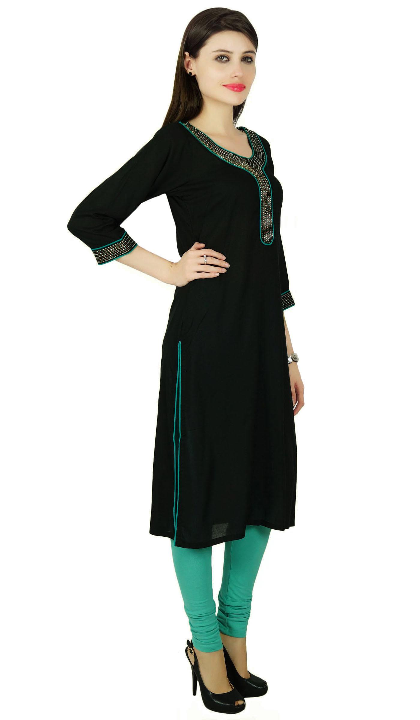 

Phagun Жіноча сукня-туніка в етнічному стилі Bollywood Kurti Hand Work Rayon Kurta 8 чорний