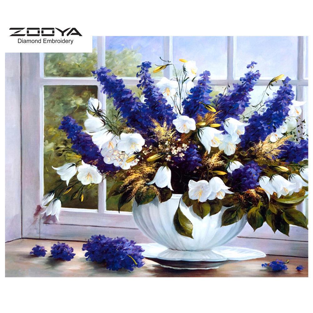 

ZOOYA 3D Алмазная вышивка Картина Вышивка крестом Круглый горный хрусталь Картина Цветы