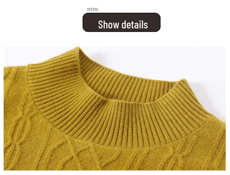 Women's Wool Half-High Collar Sweater - Winter Knit Loose Fit Base Layer