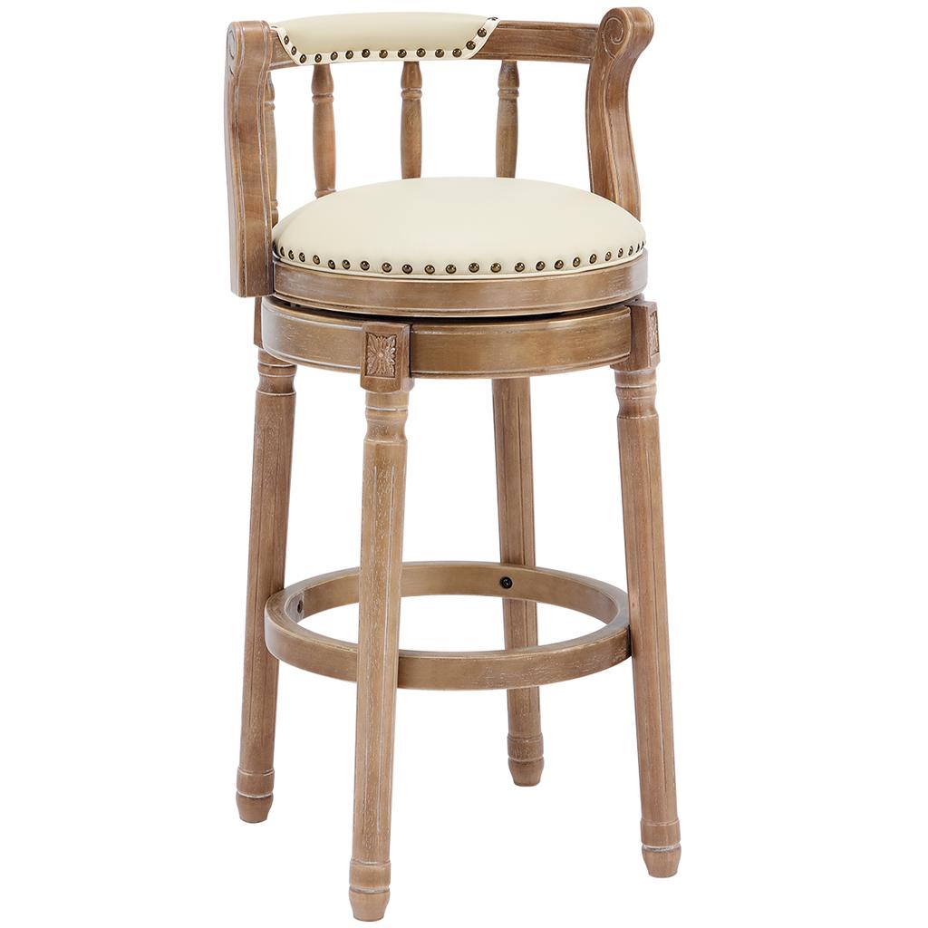 Cow Top Leather Wooden Bar Stools, 360 Degree Swivel Bar Chair with Backs, Bar Height Counter Height Barstools for Home Kitchen Dining Room