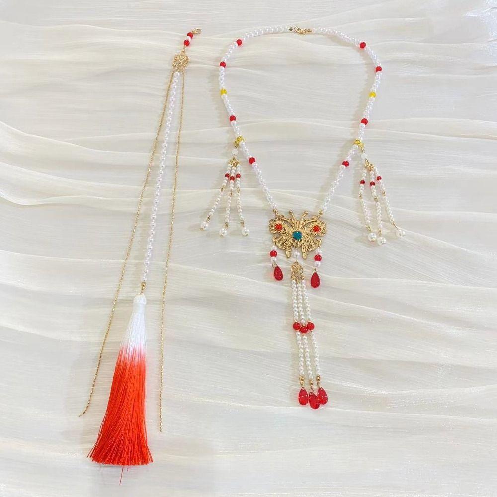 Alloy Chinese Style Necklace Pearl Inlaid Design Pearl Tassel Chain Hanfu Jewelry Hanfu Matching