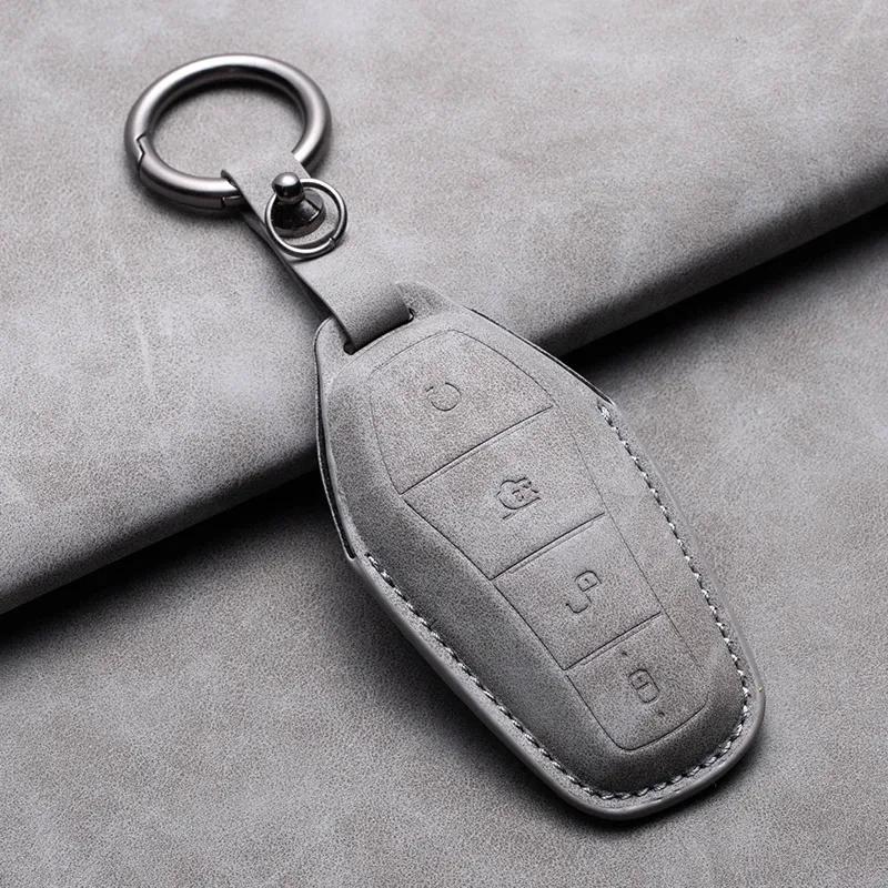 Leather Car Key Case Cover Remote Fob Holder Keychain for BYD Song Plus Atto 3 Han EV Tang DM Qin Seal Dolphin Key Accessories