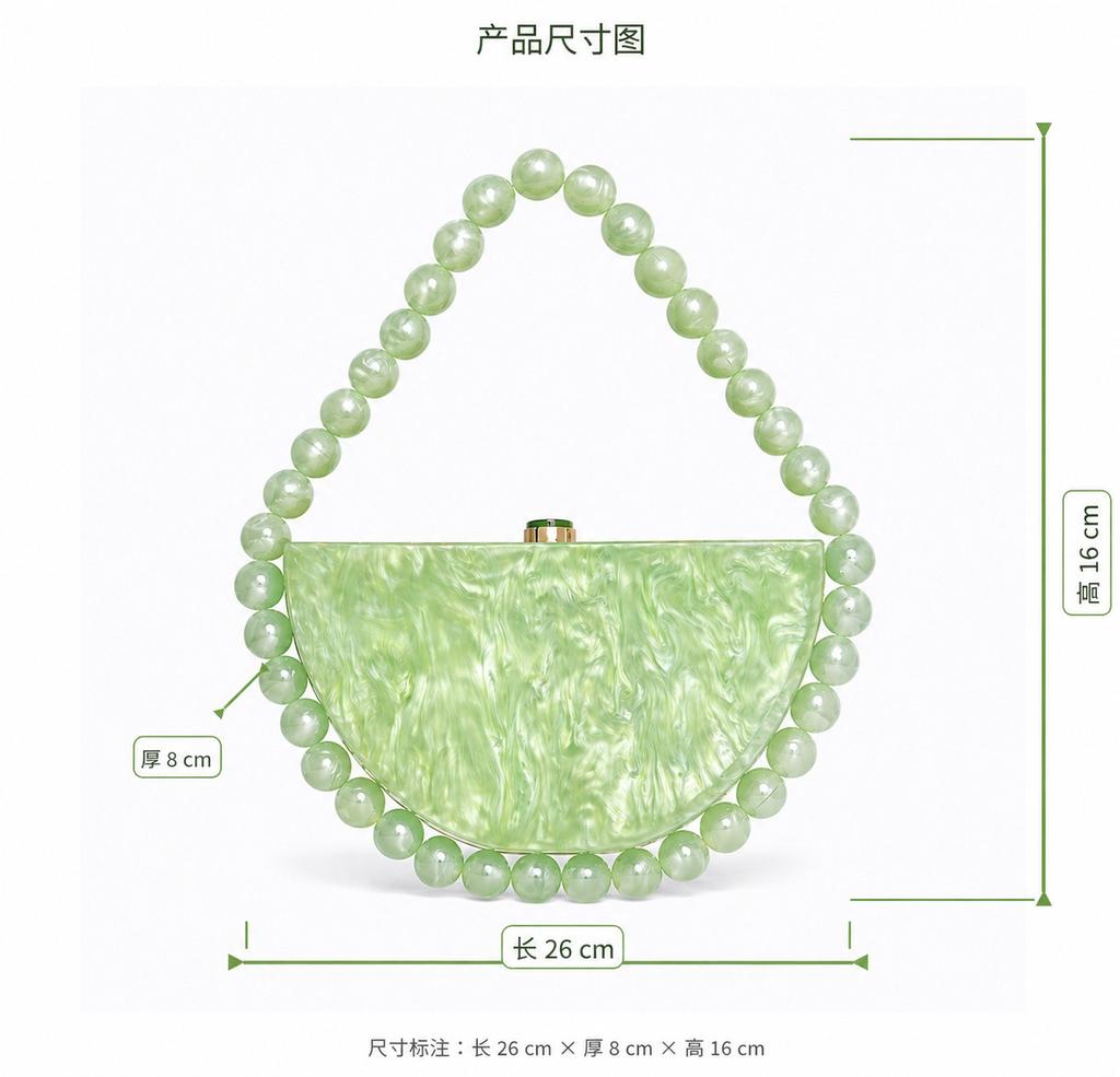 Nuova Borsa a Mano Semicircolare in Acrilico Perlescente con Perline per Donna Stile Vintage Quadrata Pochette da Sera