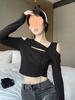 Chic Spicy Girl Off-Shoulder Long-Sleeve Slim Fit T-Shirt for Women - Autumn/Winter 2025