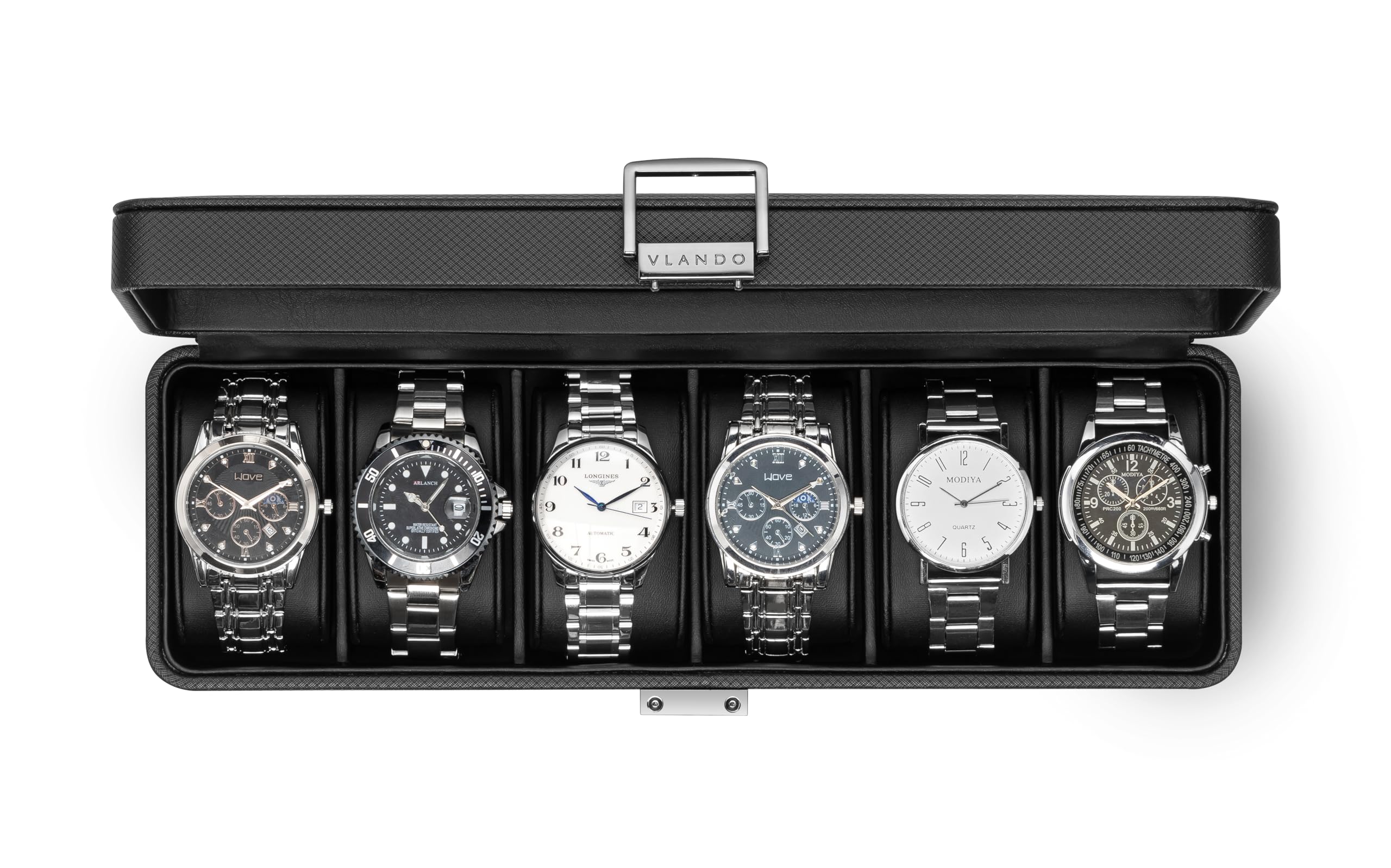 

Vlando Watch Case, PU Material, Men s Storage Box, Accessory Case, Jewelry Storage, Birthday Gift (Black, Holds 6 Watches)