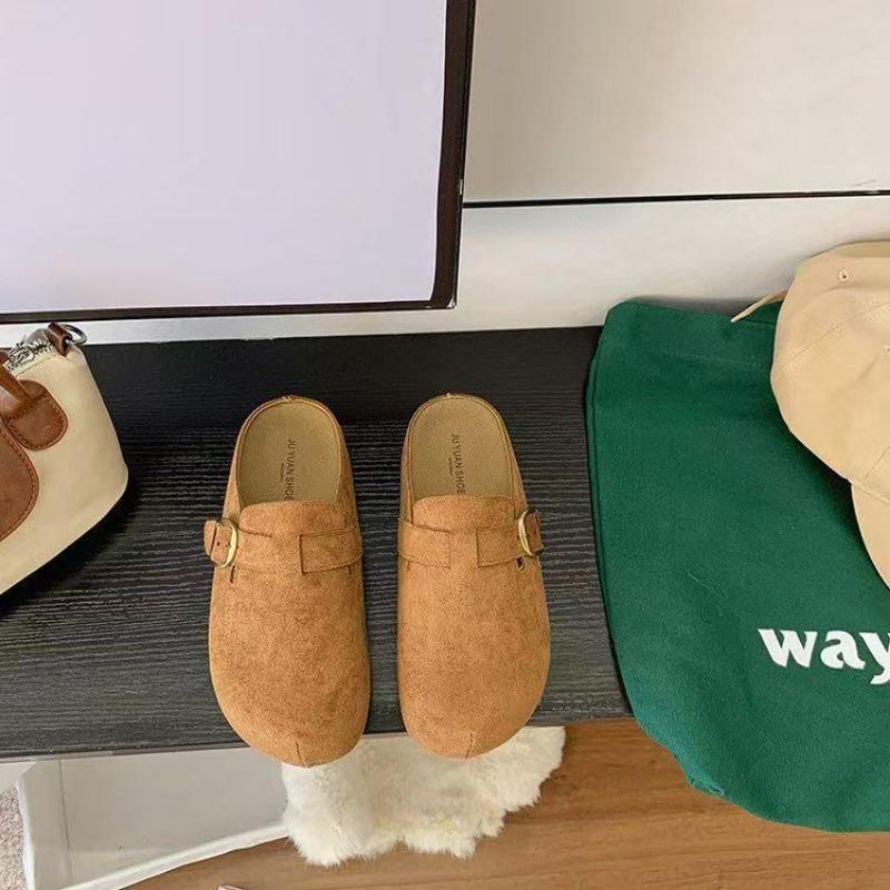 

Autumn new thick-soled women pedal lazy bag head half drag inner height increase outer wear retro slippers 35 хаки