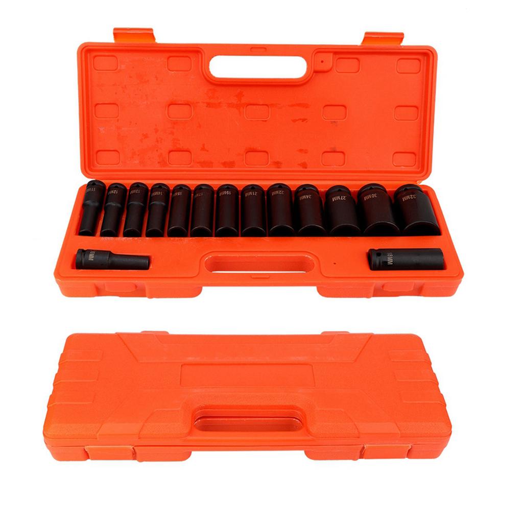 15 PCS/SET SET DRIVE   SOCKET, 1/2 Inch     Socket Tools 10-32 Mm for Garage Workshop