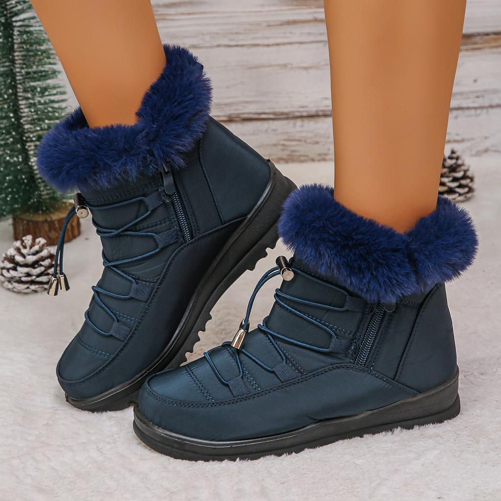 Women's Thick Sole Winter Warm Fur One Snow Boots Padded Lined Ankle Boots Anti-slip Hiking Casual Sports Cotton Boots