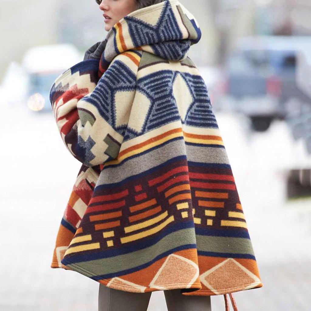 Women's  Winter Loose Horn Buckle Travel Style Cloak Coat