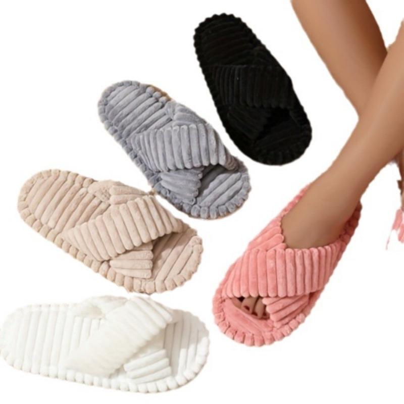 Hairy cross-strapped cotton slippers women's home skin-friendly plush cotton slippers women