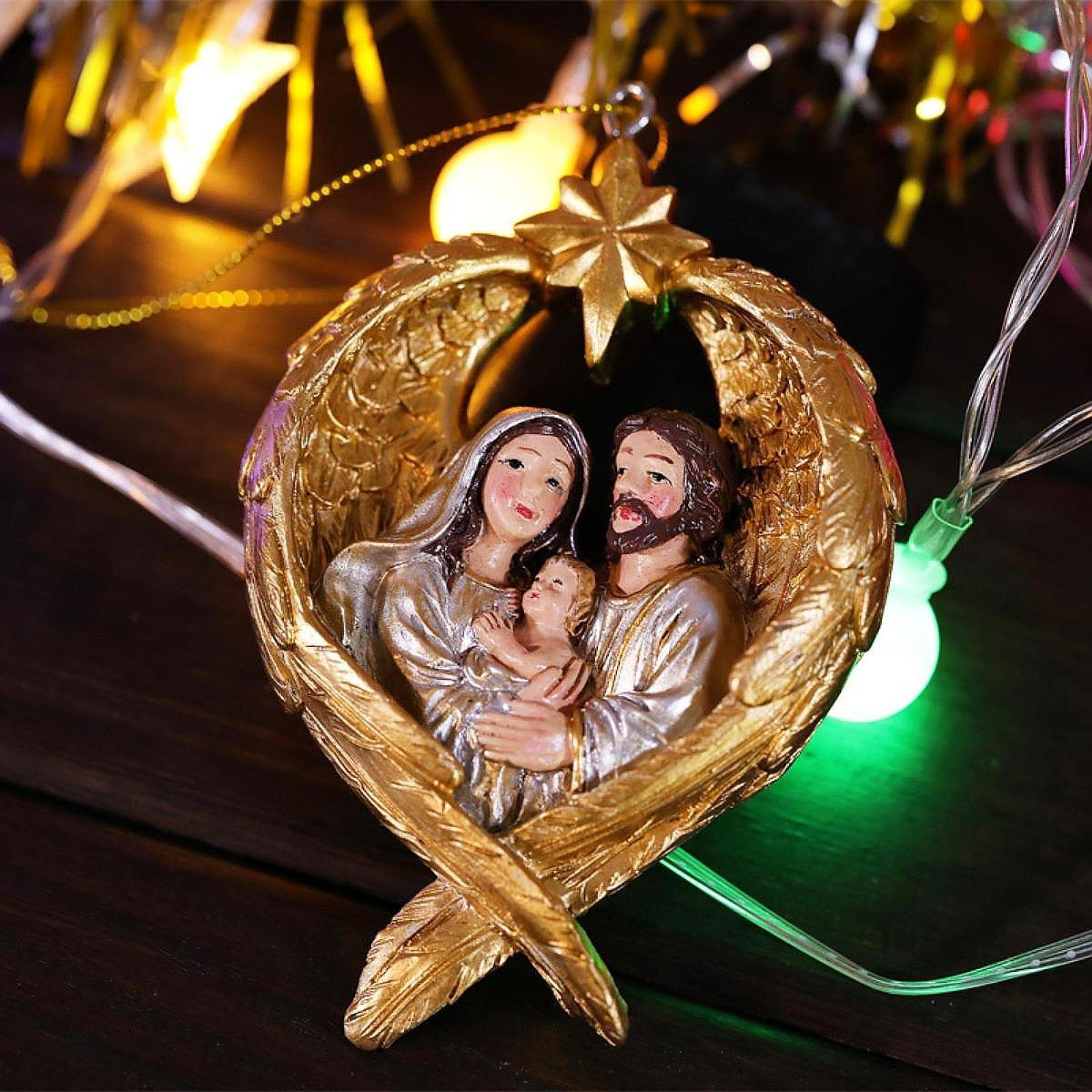 Рождественская рождественская семейная фигурка, рождественское подвесное украшение, многофункциональная статуя из смолы золотистый