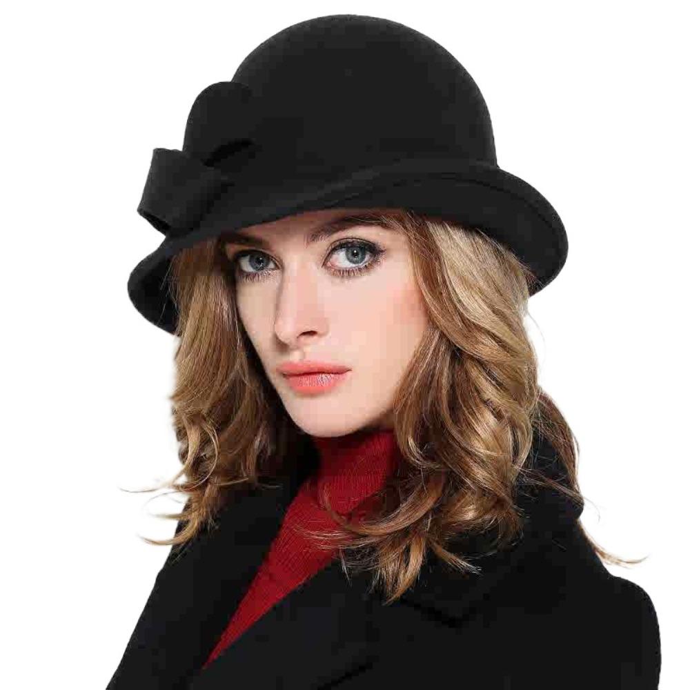 Vintage Style Vintage Cloche Fedora Cap with Bow Decoration Female Bowler Hat  Female Fashion