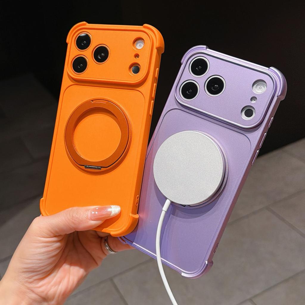 Applicable To iPhone17Pro Mobile Phone Case Matte Rotating Magnetic Suction Bracket Apple 16 Oil Injection Four Corners Anti-drop Case