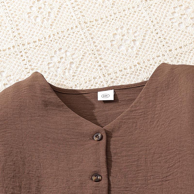 Dívčí oděvní set 8-12 let Jaro/Podzim Novinka Top s dlouhým rukávem s výstřihem do V + Ležérní kalhoty Dvoudílný