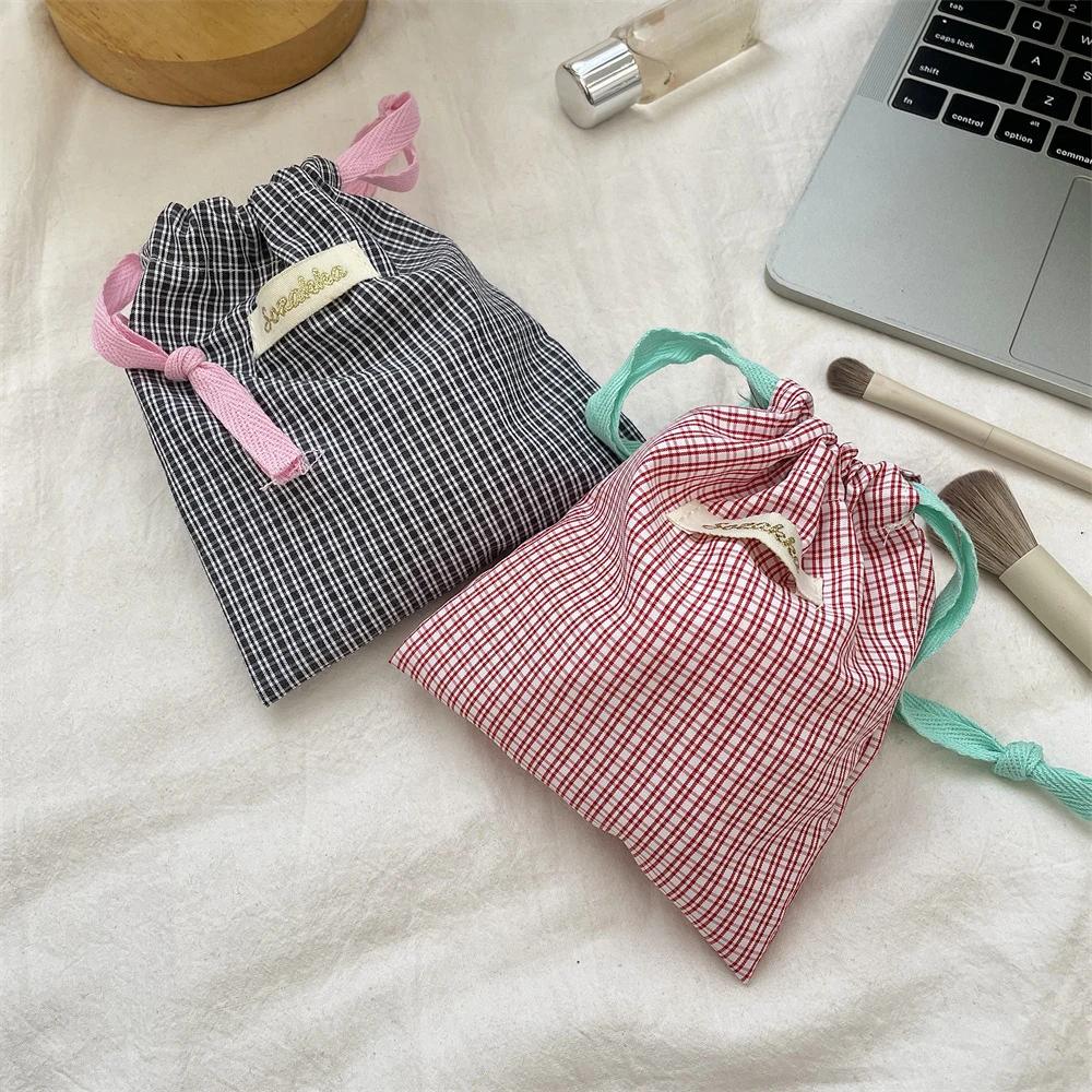 New Plaid Drawstring Bags Women Cosmetics Bag Women Cute Makeup Bag Kids Christmas Gift Candy Jewelry Organizer Draw String Bags