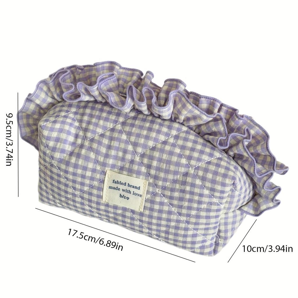 Makeup Bag, Lace Checkered Ins-Style Minimalist Niche High-Appearance, Portable Large-Capacity Cosmetic Pouch, for Women, Home & Travel Use