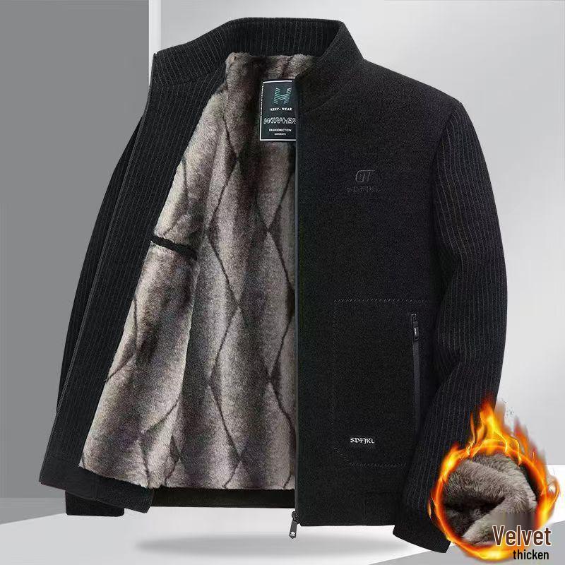 2025 Plus Velvet Corduroy Jacket for Middle-Aged Dads - Thick Winter Woolen Men's Casual Coat