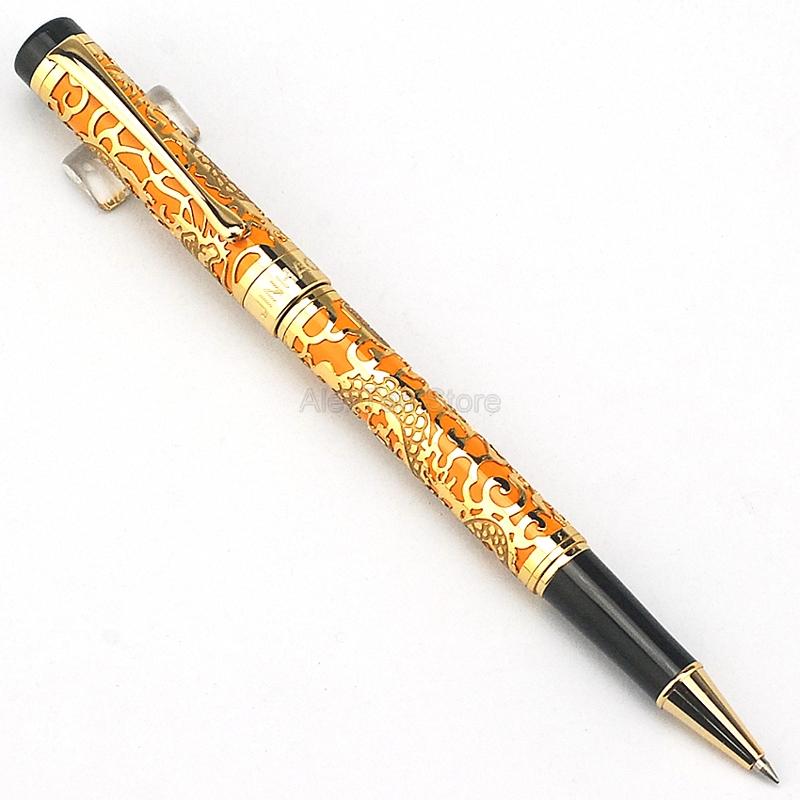 Jinhao 5000 Vintage Metal RollerBall Pen Dragon Texture Carving, Red & Golden Multicolor Rollerball Pen For Office School