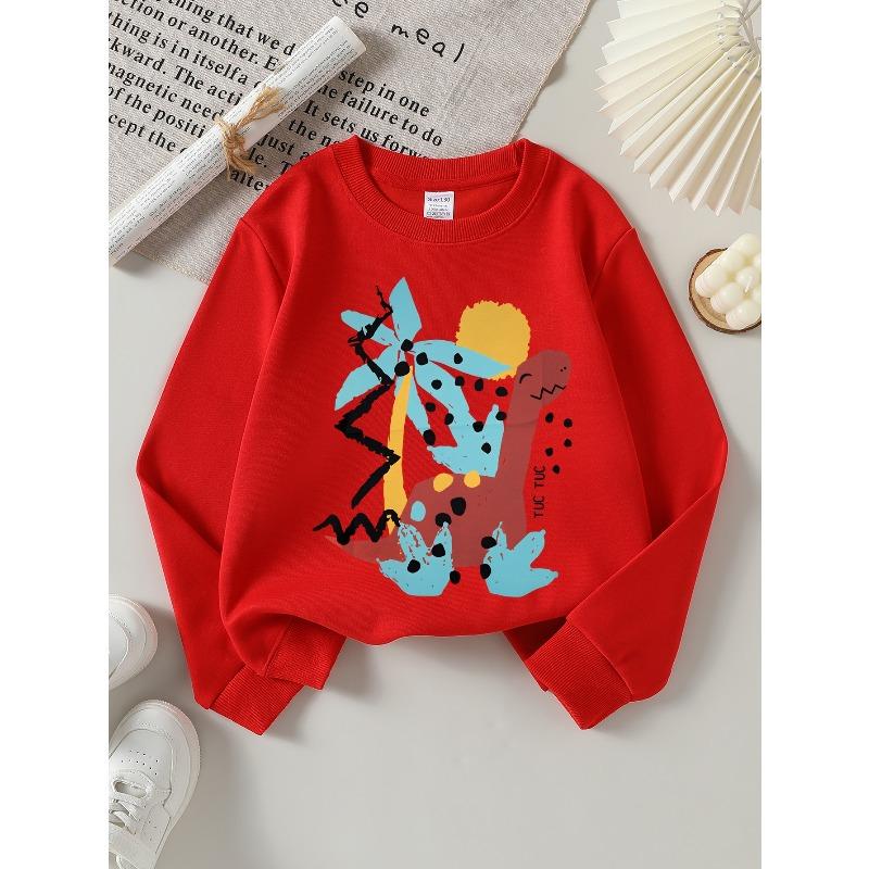 Kids Sweatshirt Crewneck Sweatshirt Tropical Dinosaur Palm Tree Sun Pattern Machine Washable, Spring And Autumn, Sportswear And Casual Wear 110