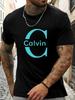 Camiseta de Manga Curta Calvin Masculina 100% Algodão Estampa Colorida Verão Gola Redonda Respirável Casual Moda Camiseta Legal
