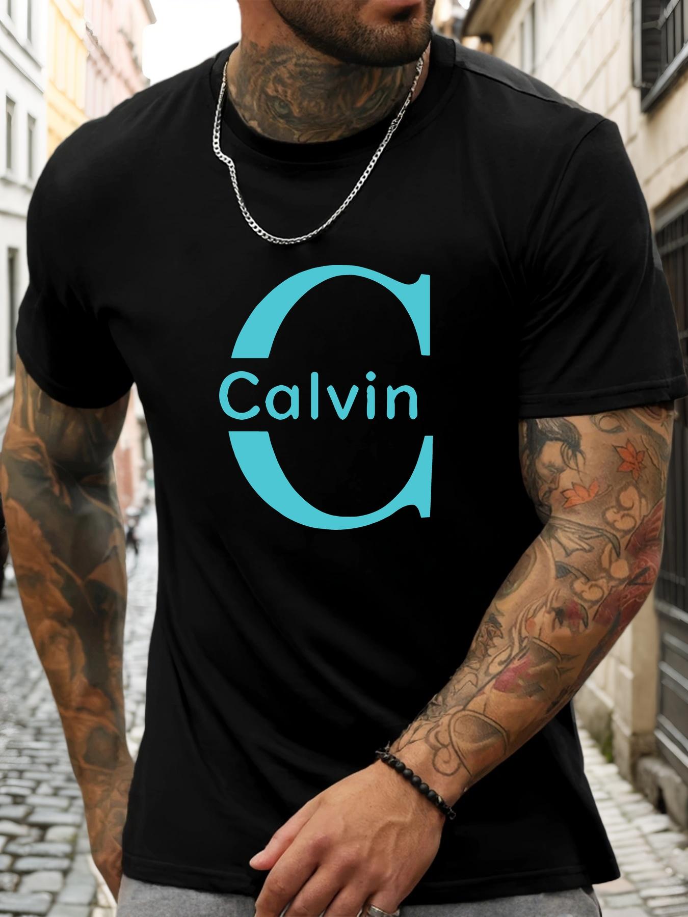 

Футболка з коротким рукавом Calvin Чоловіча 100% Бавовна З принтом Літня З круглим вирізом Дихаюча Повсякденна Модна Крута Футболка 4XL