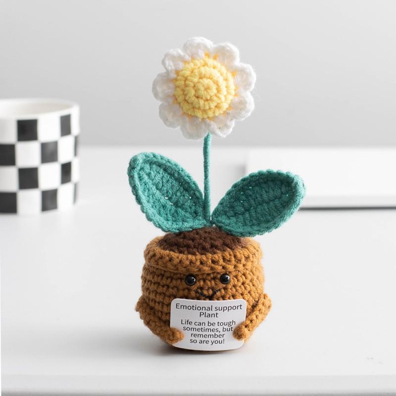 Emotional Support Crochet Sunflower Cute Knitted Flowers Potted Table Decor Graduation Gift Knitting Flower Pot Desk Accessories