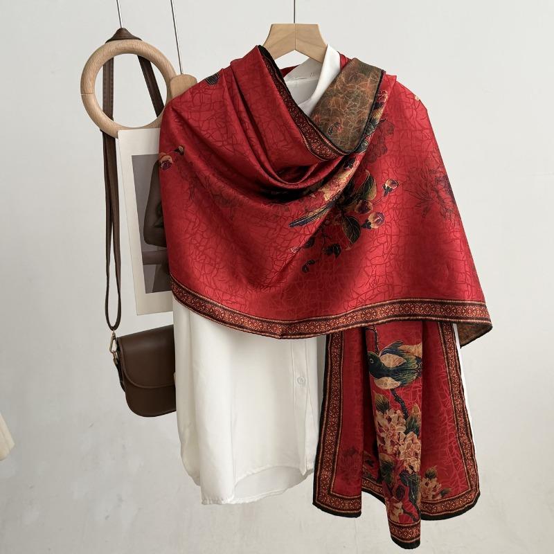 

Vintage chinese style elegant silk scarf - new double-sided long scarf shawl wrap 180*70cm