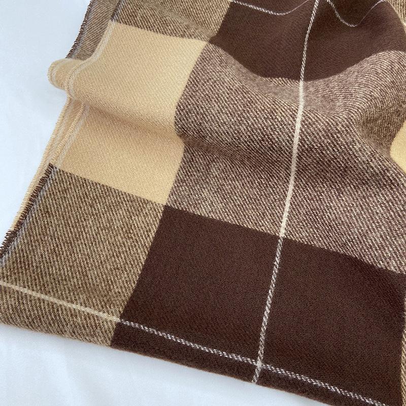 Autumn And Winter Scarf Women'S Versatile Long Style Imitation Cashmere Retro Large Grid Tassel Scarf Shawl
