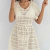 Women's Sheer Lace Camisole Beach Dress with Drawstring Waist and Bow Ties
